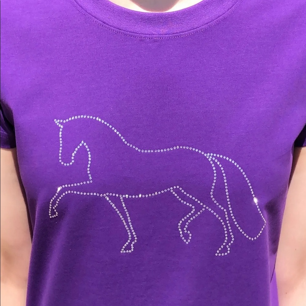EQ-STAR Dressage Horse Rhinestone Purple Tshirt